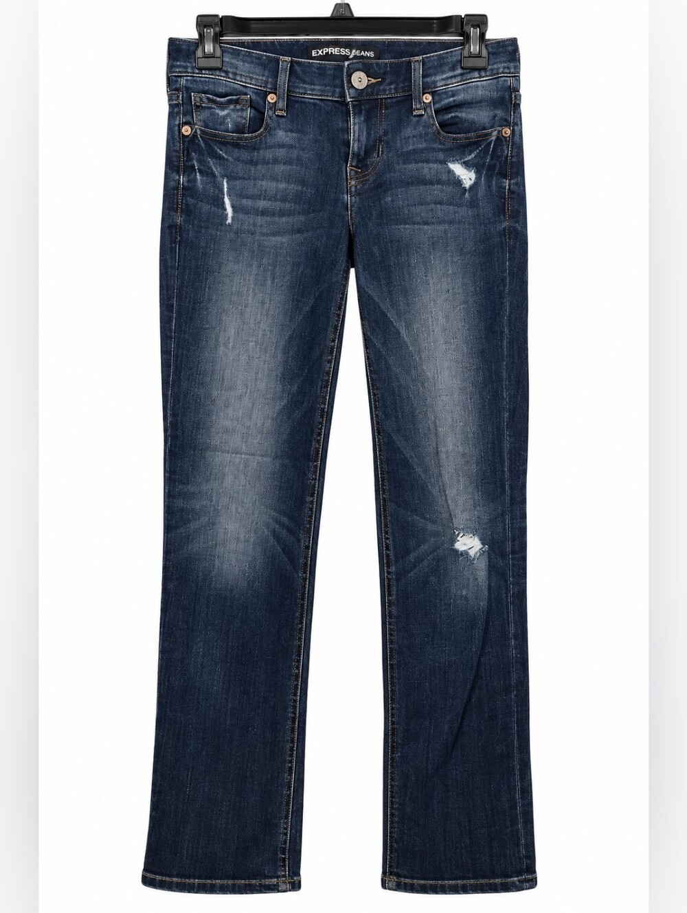 Express Stella Low Rise Cropped Skinny Jeans 2R Dark Wash Distressed Y2K